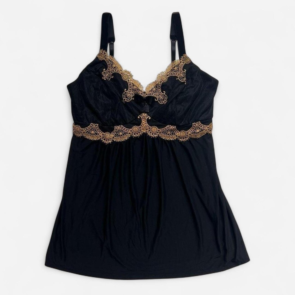 Soma Y2K Black Top with Gold Accents and Lace